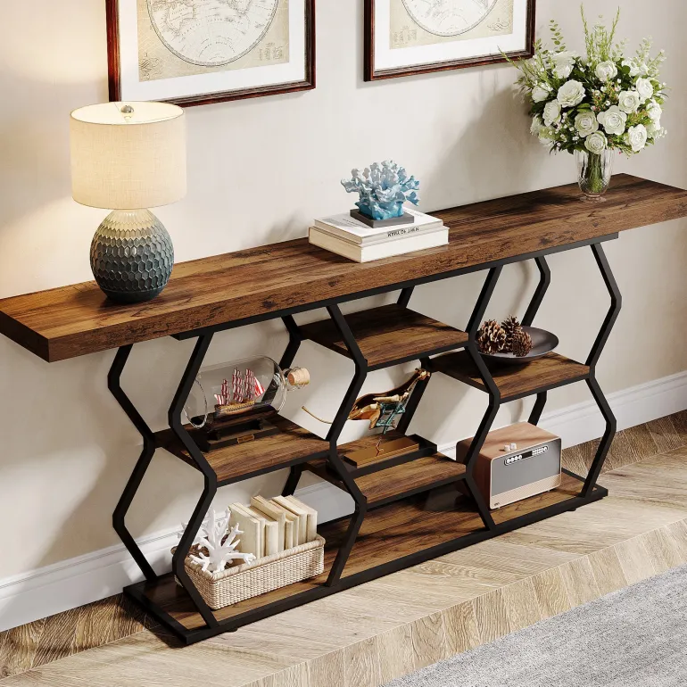 Hot Tribesigns 70.9" Console Table, Long Sofa Table with Storage Shelves