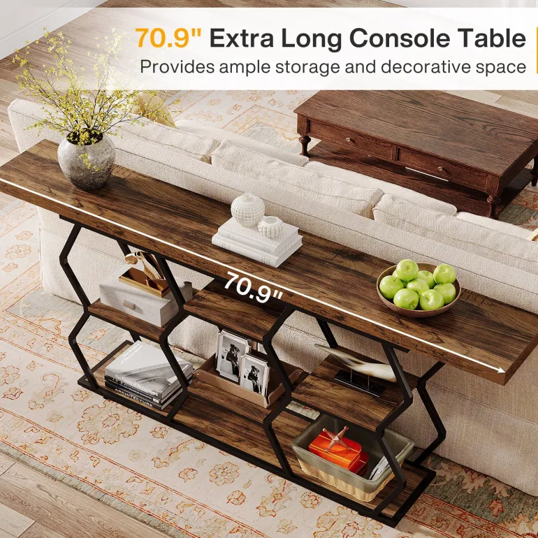 Hot Tribesigns 70.9" Console Table, Long Sofa Table with Storage Shelves