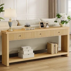 Fashion Tribesigns 70.9" Console Table, Long Wood Sofa Table with 3 Drawers