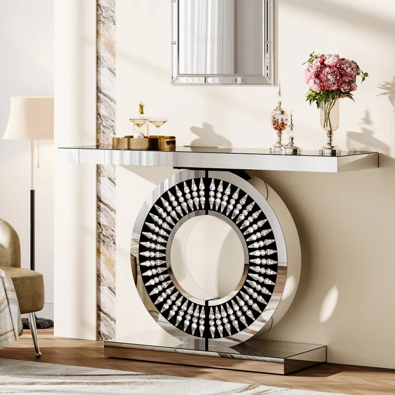New Tribesigns 43" Console Table, Mirrored Entryway Sofa Table With Thickened Tabletop