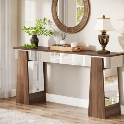 Online Tribesigns 63" Console Table, Mirrored Entrance Table with Thickened Legs