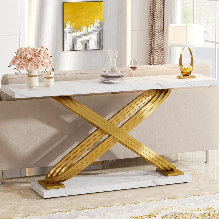 Flash Sale Tribesigns 55" Console Table Modern Faux Marble Sofa Entryway Table