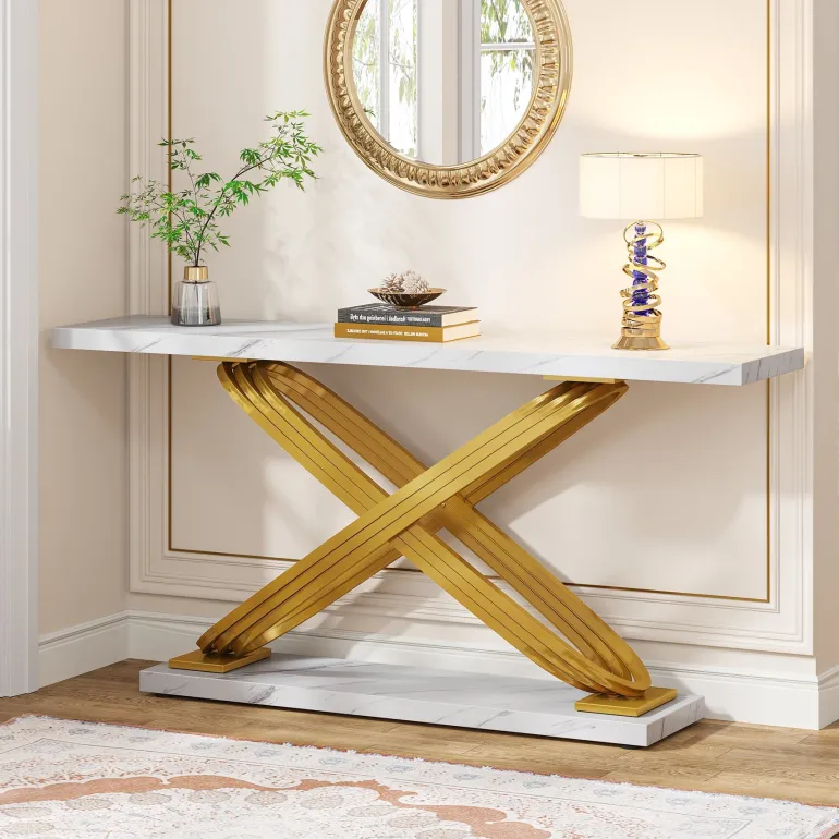 Flash Sale Tribesigns 55" Console Table Modern Faux Marble Sofa Entryway Table
