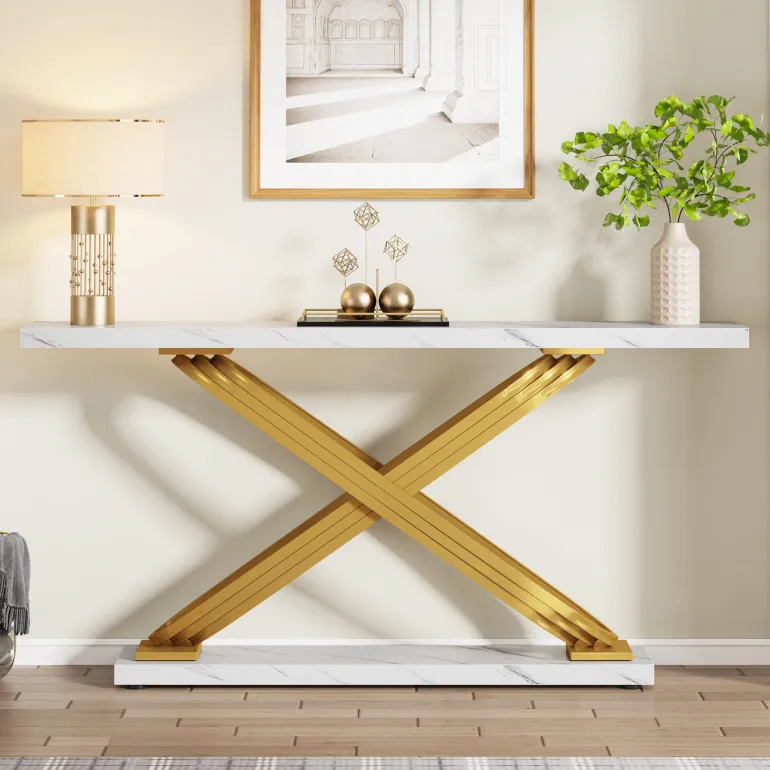 Flash Sale Tribesigns 55" Console Table Modern Faux Marble Sofa Entryway Table