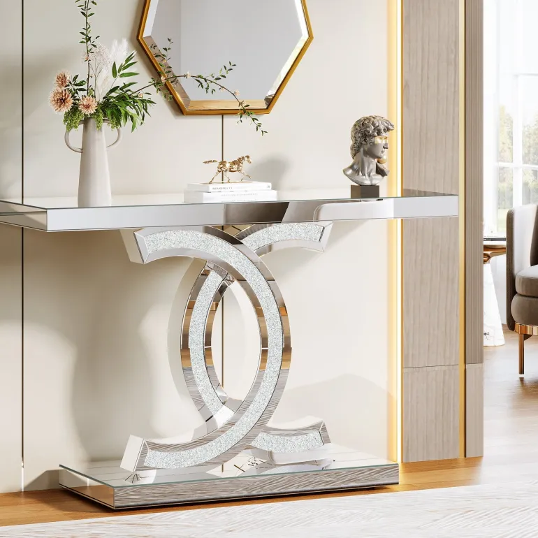 Outlet Tribesigns 39" Console Table, Modern Mirrored Sofa Table Hallway Table
