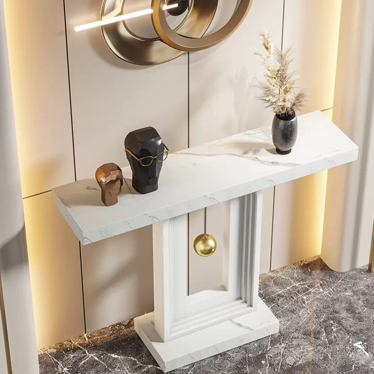 Online Tribesigns 39.4" Console Table, Modern Sofa Entryway Table with Gold Decor
