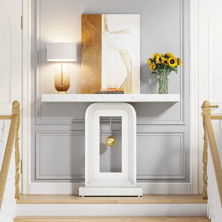Online Tribesigns 39.4" Console Table, Modern Sofa Entryway Table with Gold Decor