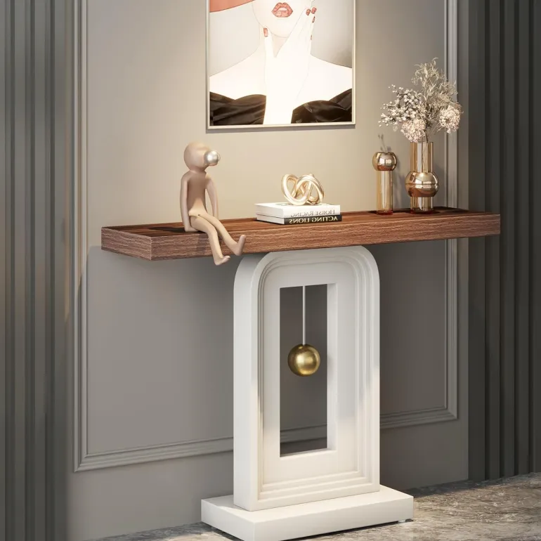 Online Tribesigns 39.4" Console Table, Modern Sofa Entryway Table with Gold Decor
