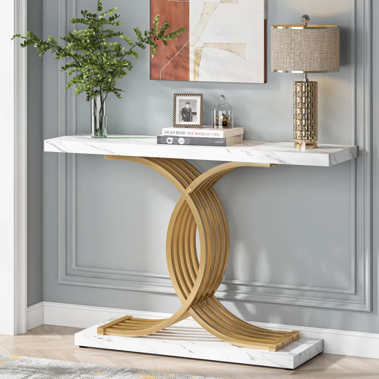 Best Tribesigns 39" Console Table, Narrow Faux Marble Entryway Hallway Sofa Table