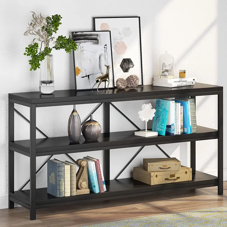 Store Tribesigns 55" Console Table, Sofa Table TV Stand with 3-Tier Storage Shelves