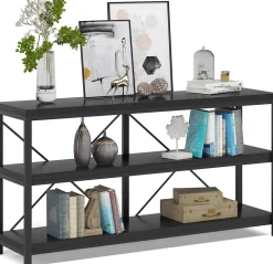 Store Tribesigns 55" Console Table, Sofa Table TV Stand with 3-Tier Storage Shelves