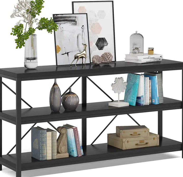 Store Tribesigns 55" Console Table, Sofa Table TV Stand with 3-Tier Storage Shelves