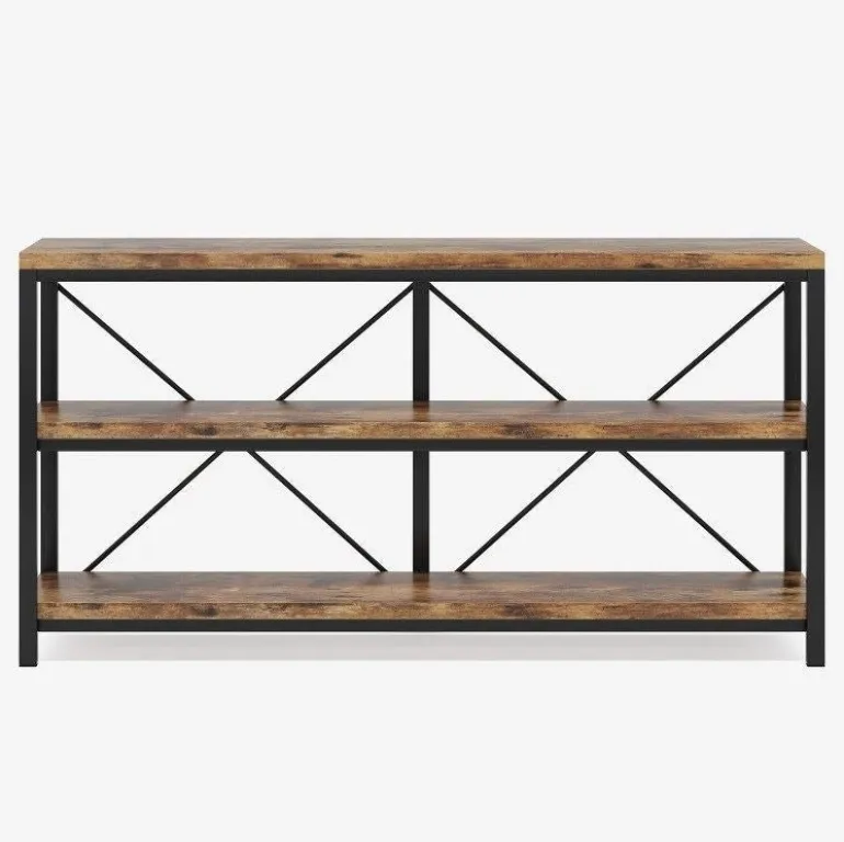 Store Tribesigns 55" Console Table, Sofa Table TV Stand with 3-Tier Storage Shelves