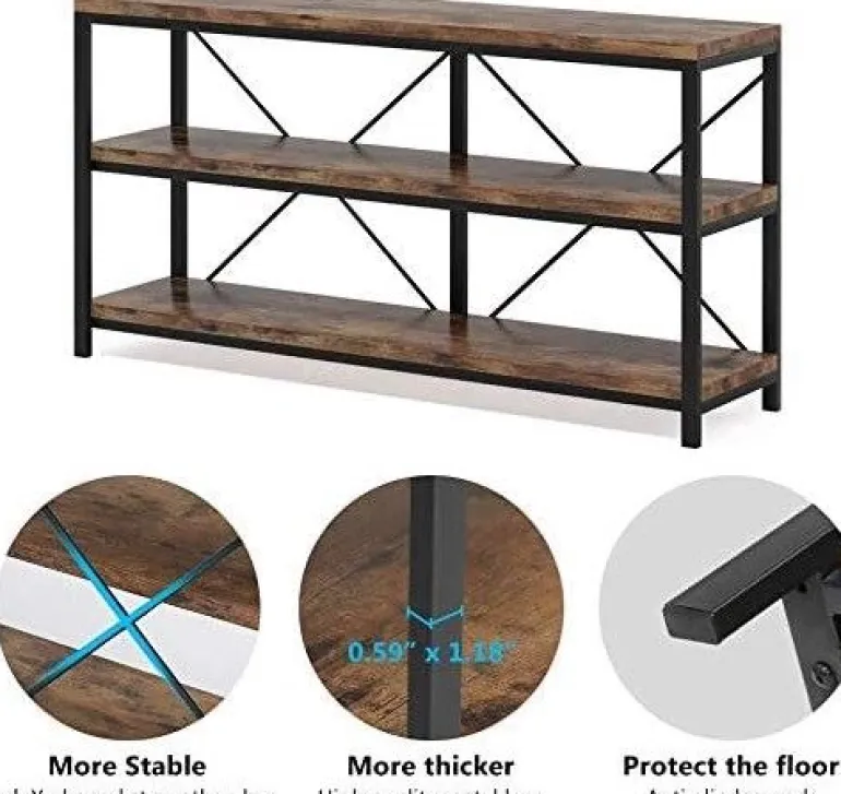 Store Tribesigns 55" Console Table, Sofa Table TV Stand with 3-Tier Storage Shelves