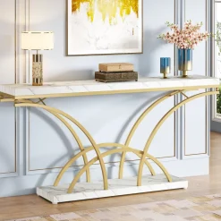 New Tribesigns 70.9" Console Table, Sofa Table with Faux Marble Tabletop for Entryway