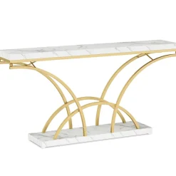 New Tribesigns 70.9" Console Table, Sofa Table with Faux Marble Tabletop for Entryway