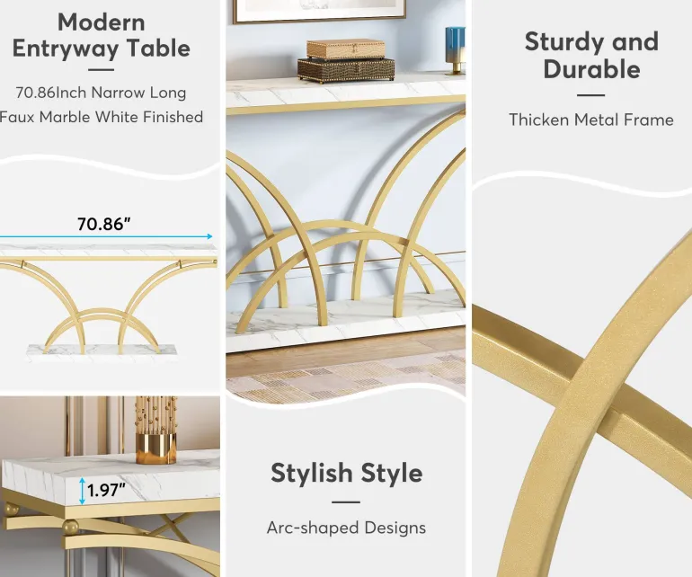 New Tribesigns 70.9" Console Table, Sofa Table with Faux Marble Tabletop for Entryway
