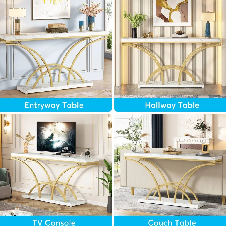 New Tribesigns 70.9" Console Table, Sofa Table with Faux Marble Tabletop for Entryway
