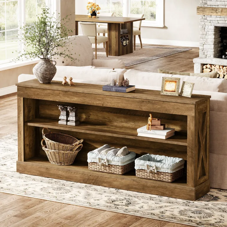 Outlet Tribesigns 63" Console Table, Vintage Entryway Table with 3 - Tier Storage Shelf