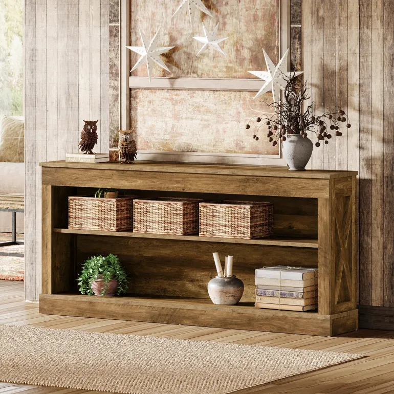 Outlet Tribesigns 63" Console Table, Vintage Entryway Table with 3 - Tier Storage Shelf