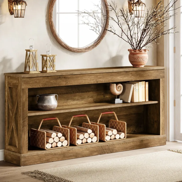 Outlet Tribesigns 63" Console Table, Vintage Entryway Table with 3 - Tier Storage Shelf