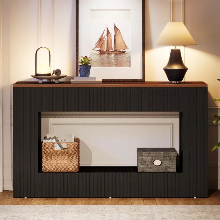 Hot Tribesigns 55" Console Table, Wood Entryway Table Sofa Table with Storage
