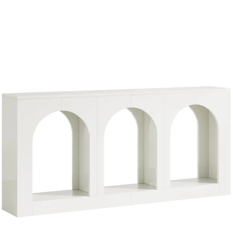 Cheap Tribesigns 70.8" Console Table, Wood Entryway Entry Table with 3 Arched Shelves