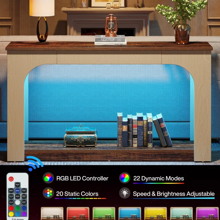 Best Sale Tribesigns 55" Console Table, Wood Farmhouse 2-Tier Sofa Table with LED Lights