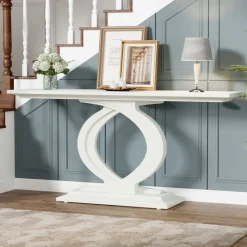Store Tribesigns 59" Console Table, Wood Narrow Sofa Table with Double Arc Base