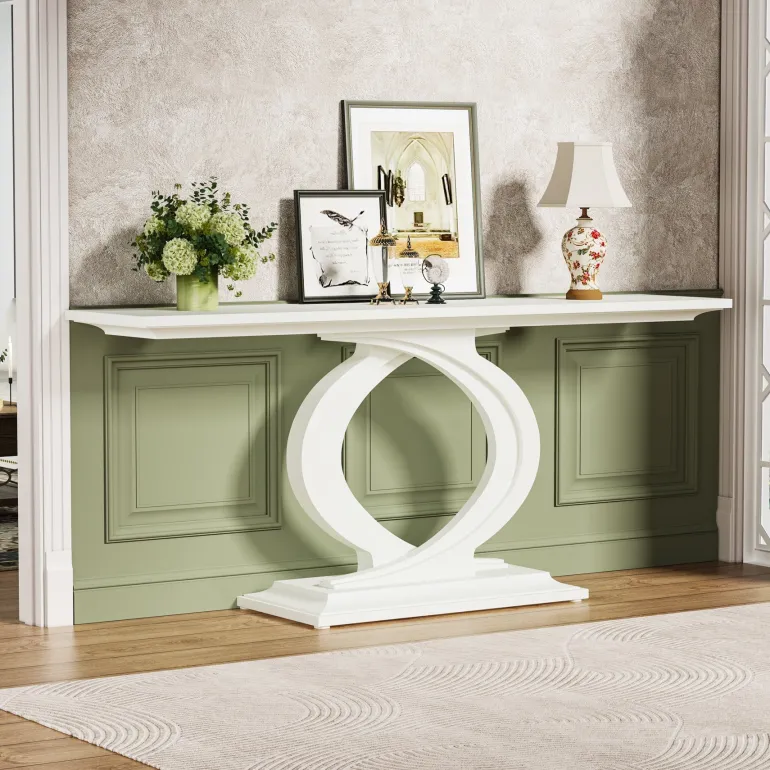 Store Tribesigns 59" Console Table, Wood Narrow Sofa Table with Double Arc Base