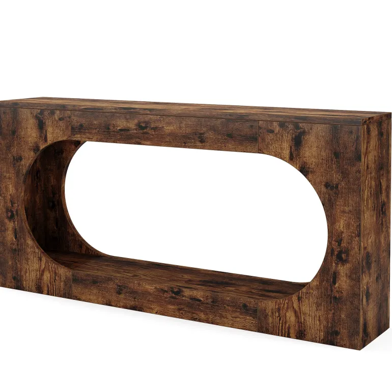 New Tribesigns 63" Console Table, Wood Sofa Table Behind Couch with 2 - Tier Storage Shelf