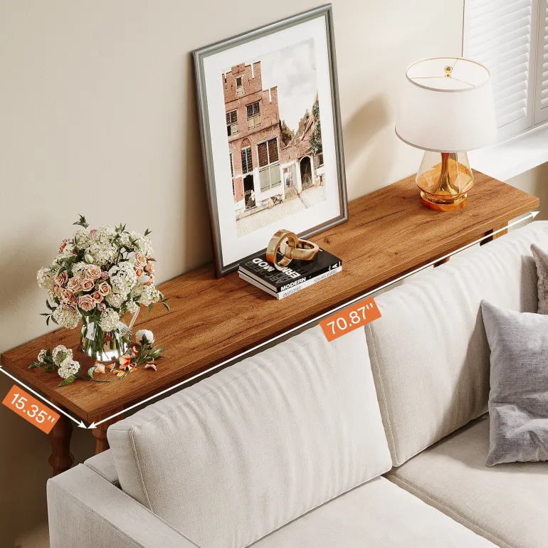 Store Tribesigns 70.9" Console Table, Wood Sofa Table Behind Couch