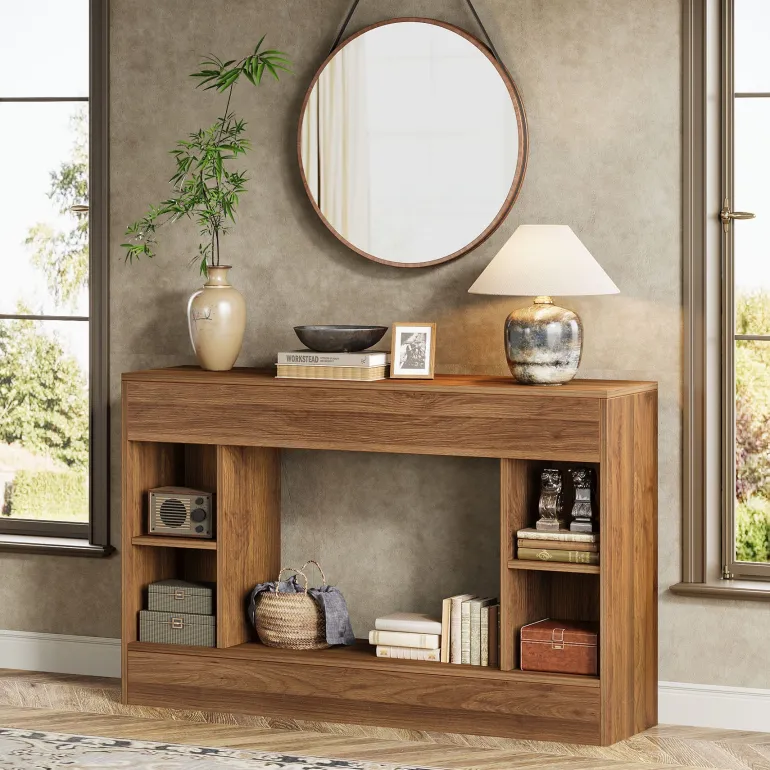 Sale Tribesigns 55" Console Table, Wood Sofa Table Hallway Table with Storage Cubes