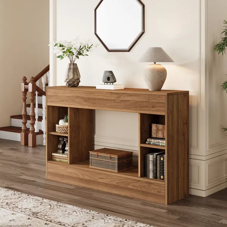 Sale Tribesigns 55" Console Table, Wood Sofa Table Hallway Table with Storage Cubes