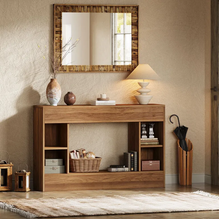 Sale Tribesigns 55" Console Table, Wood Sofa Table Hallway Table with Storage Cubes