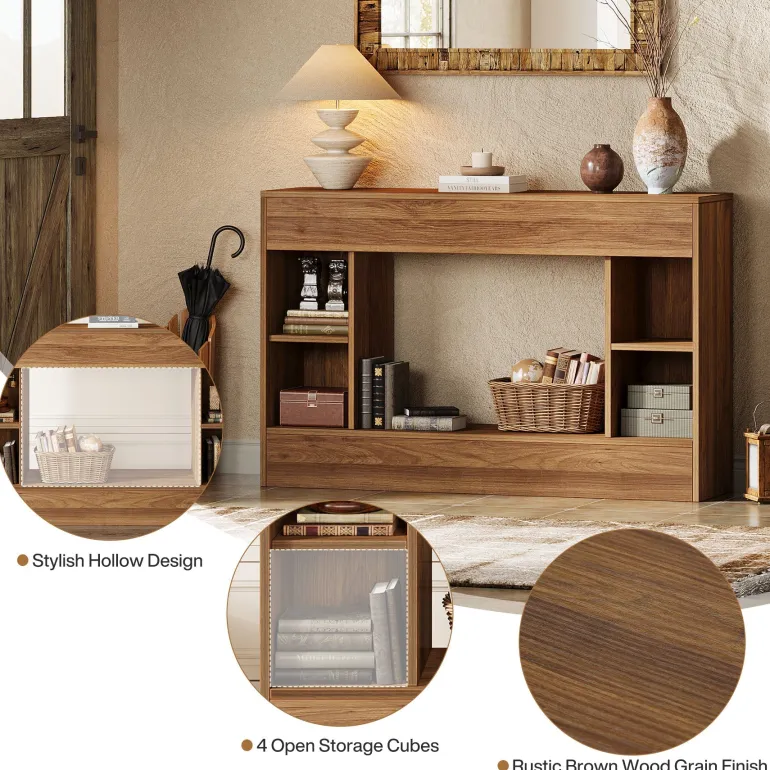 Sale Tribesigns 55" Console Table, Wood Sofa Table Hallway Table with Storage Cubes