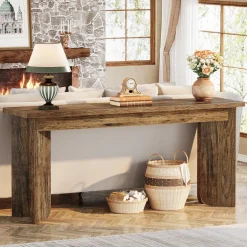 Flash Sale Tribesigns 70.9" Console Table, Wood Sofa Table Hallway Table with Double Pedestal