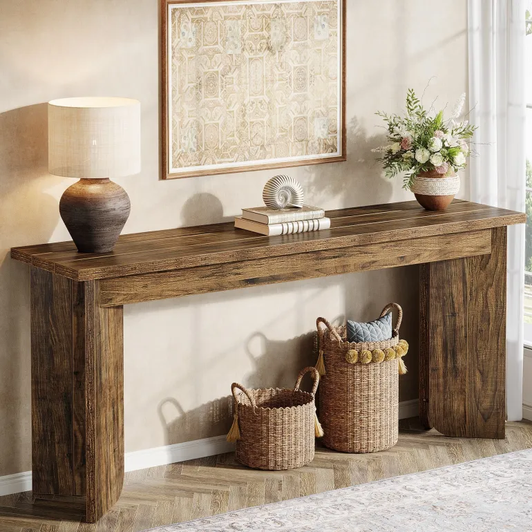 Flash Sale Tribesigns 70.9" Console Table, Wood Sofa Table Hallway Table with Double Pedestal
