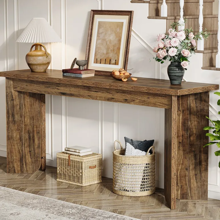 Flash Sale Tribesigns 70.9" Console Table, Wood Sofa Table Hallway Table with Double Pedestal