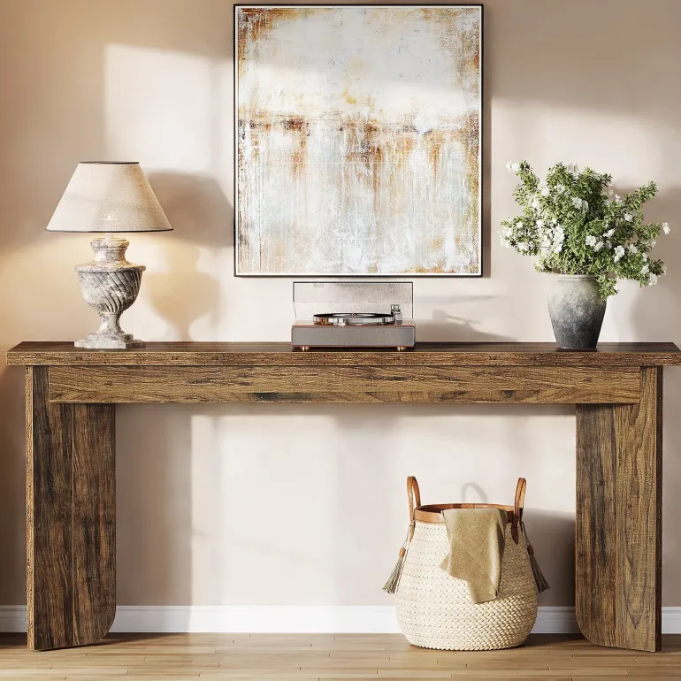 Flash Sale Tribesigns 70.9" Console Table, Wood Sofa Table Hallway Table with Double Pedestal