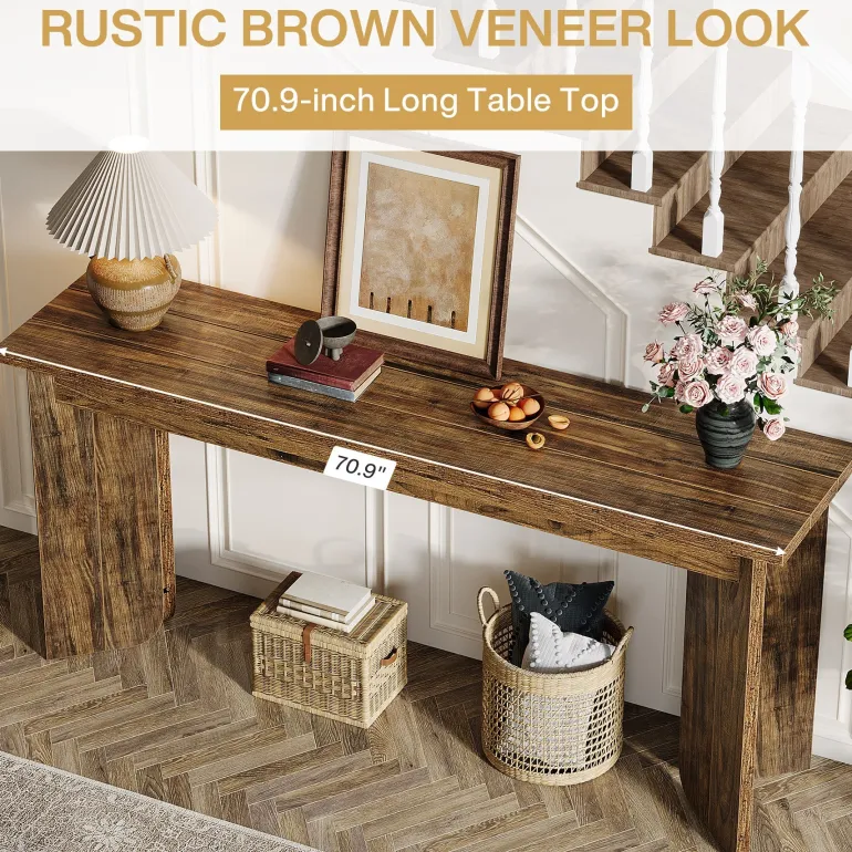 Flash Sale Tribesigns 70.9" Console Table, Wood Sofa Table Hallway Table with Double Pedestal