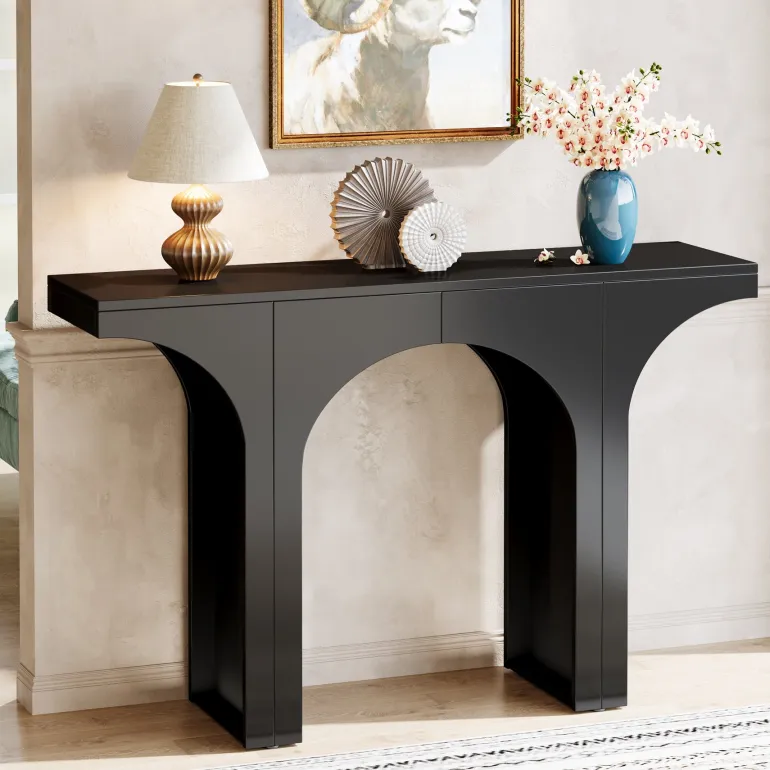 Flash Sale Tribesigns 47" Console Table, Wooden Entryway Table Sofa Table with Arch Base