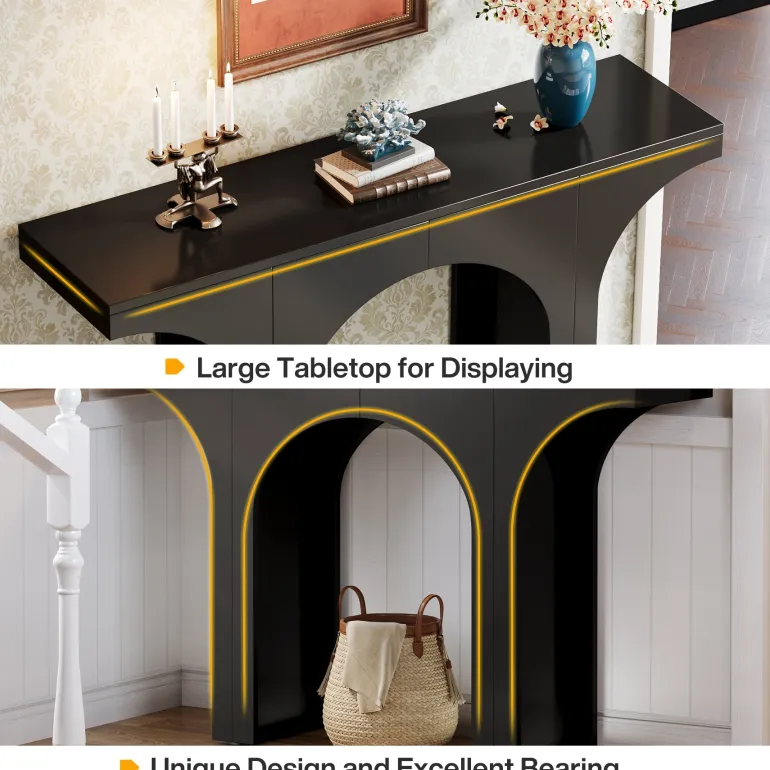 Flash Sale Tribesigns 47" Console Table, Wooden Entryway Table Sofa Table with Arch Base