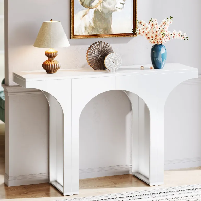 Flash Sale Tribesigns 47" Console Table, Wooden Entryway Table Sofa Table with Arch Base