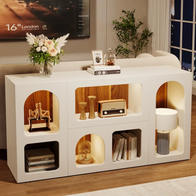 Online Tribesigns 59" Console Table, Wooden Sofa Table Storage Organizer Entrance Table
