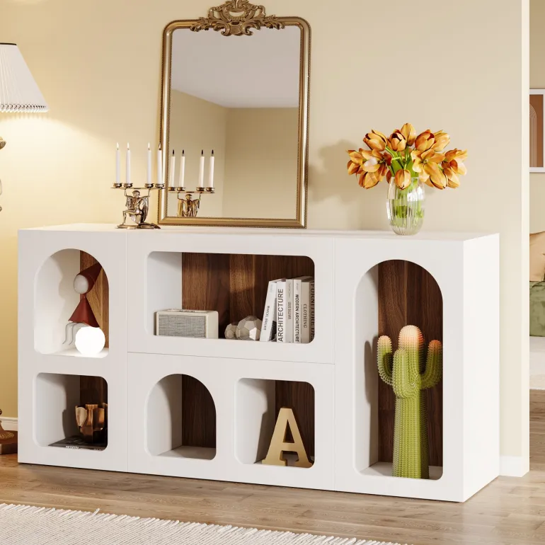 Online Tribesigns 59" Console Table, Wooden Sofa Table Storage Organizer Entrance Table