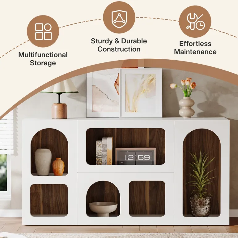 Online Tribesigns 59" Console Table, Wooden Sofa Table Storage Organizer Entrance Table