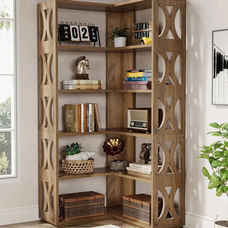 Fashion Tribesigns 66" Corner Bookshelf, 5 - Tier Bookcase Etagere Display Shelf
