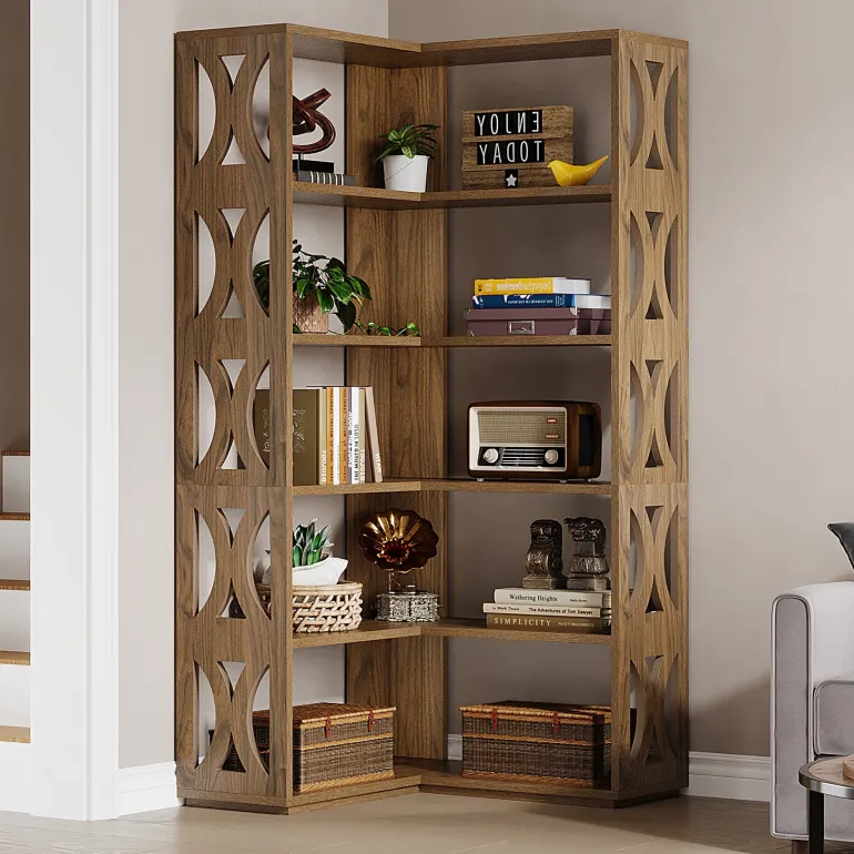 Fashion Tribesigns 66" Corner Bookshelf, 5 - Tier Bookcase Etagere Display Shelf