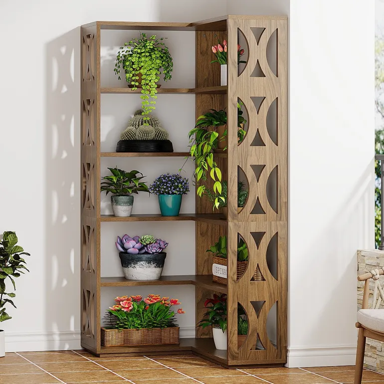 Fashion Tribesigns 66" Corner Bookshelf, 5 - Tier Bookcase Etagere Display Shelf